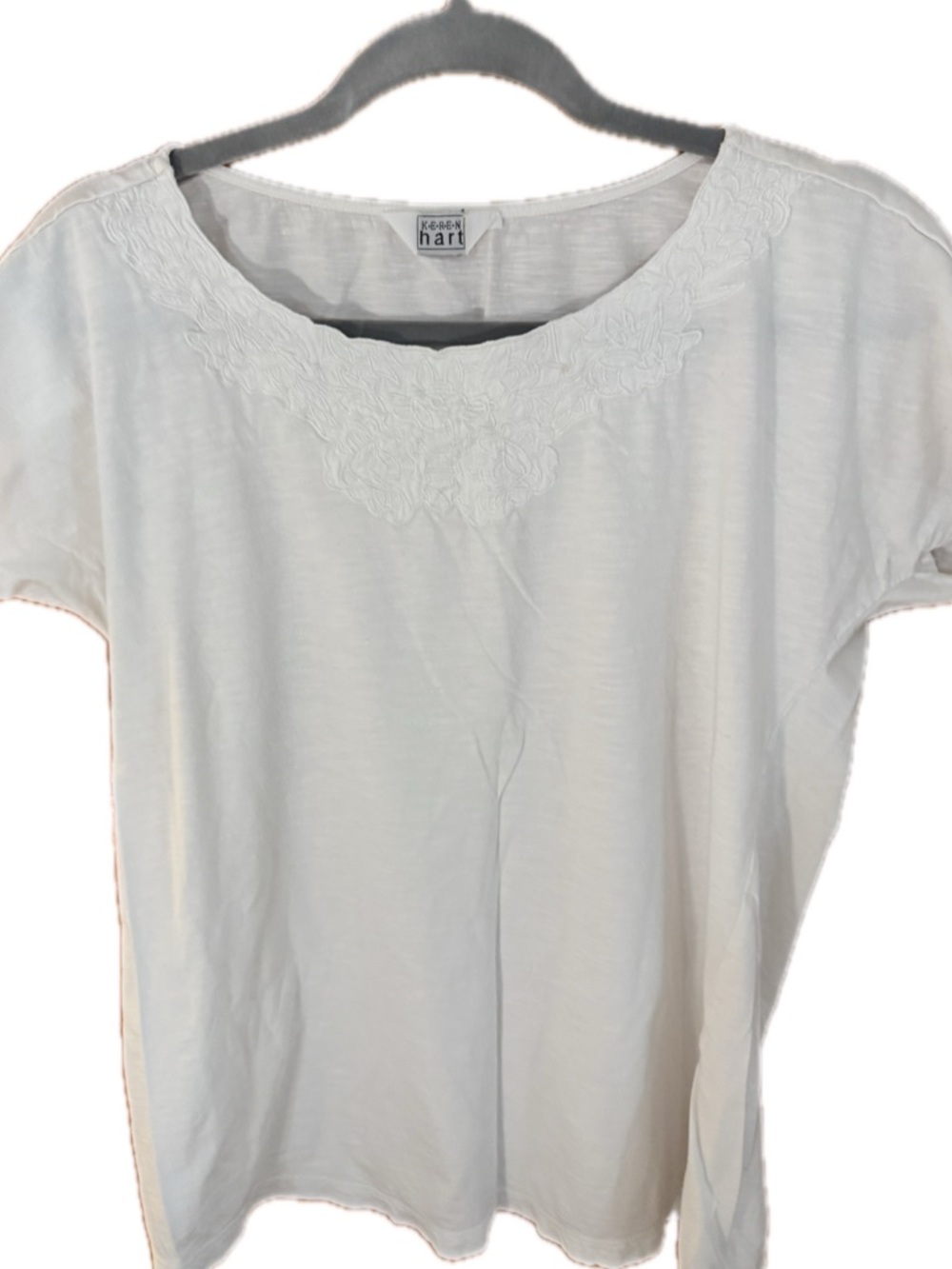 Keren Hart White 100% Cotton Top | Size Medium | Embroidered Yoke
